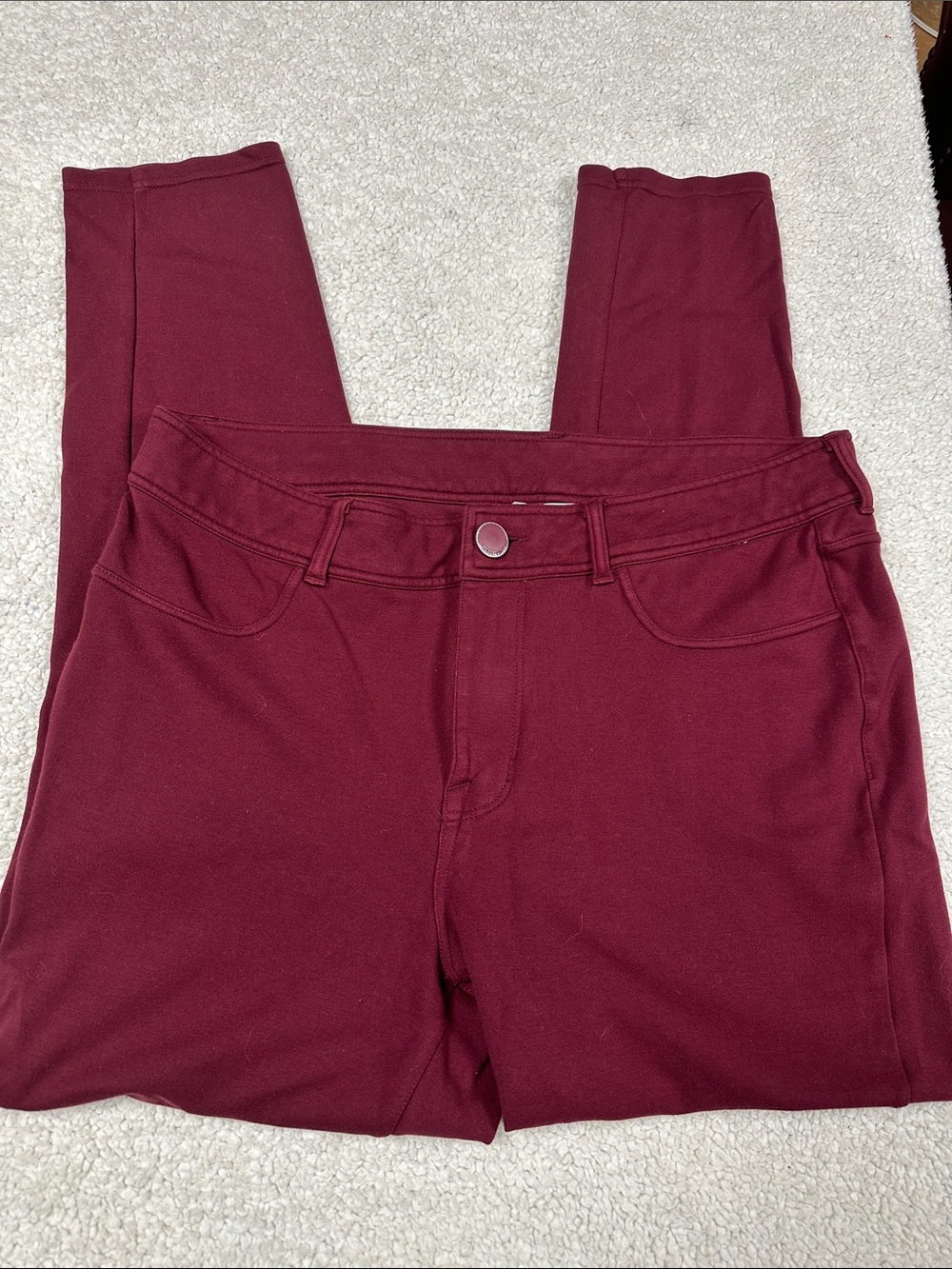 Seven7 Super Stretchy Pants Maroon Jegging / Zipper Skinny Rayon Nylon Blend 14 - Picture 2 of 7